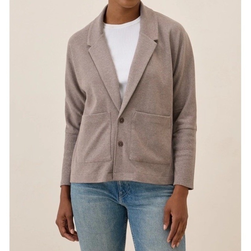 Pact Women's Airplane Relaxed Blazer Medium Deep Taupe Heather Top MINT
